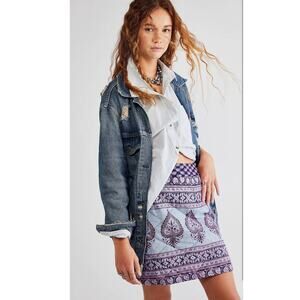 New Free People Maddy Quilted Mini Skirt by ANTIK BATIK $184 SMALL Blue